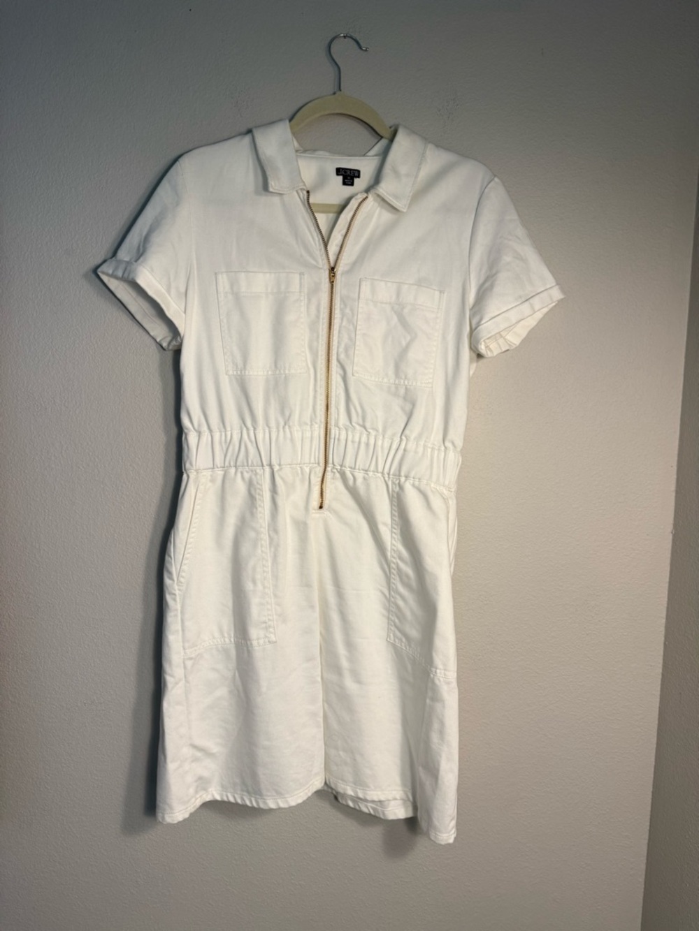 J.Crew White Zip-Front Chino Utility Dress 10 minimalist preppy spring old money